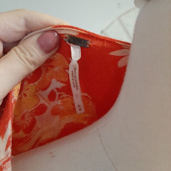 Red and White Floral Long Free People Dress M - Picture 6 of 8